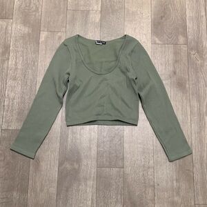 Womens Zara Ribbed Long Sleeve Crop Top Fitted Stretch‎ Shirt